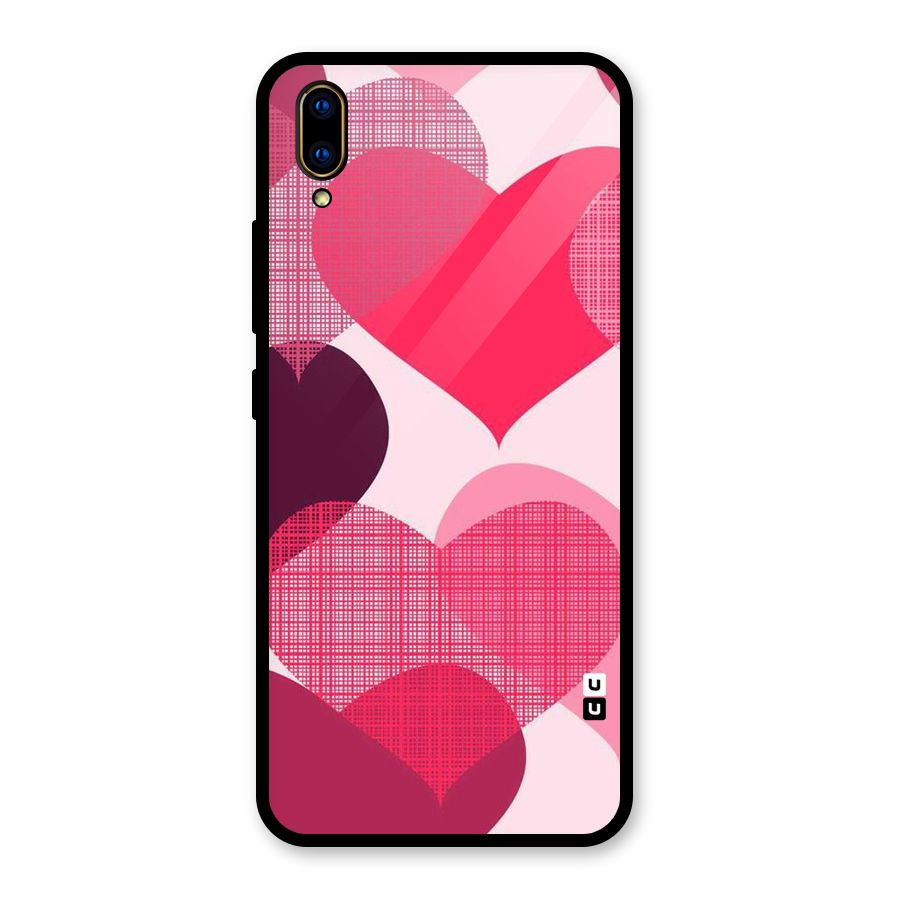 Check Pink Hearts Glass Back Case for Vivo V11 Pro