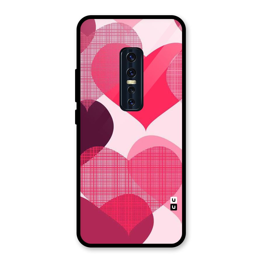 Check Pink Hearts Glass Back Case for Vivo V17 Pro