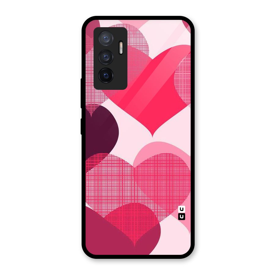 Check Pink Hearts Glass Back Case for Vivo V23e
