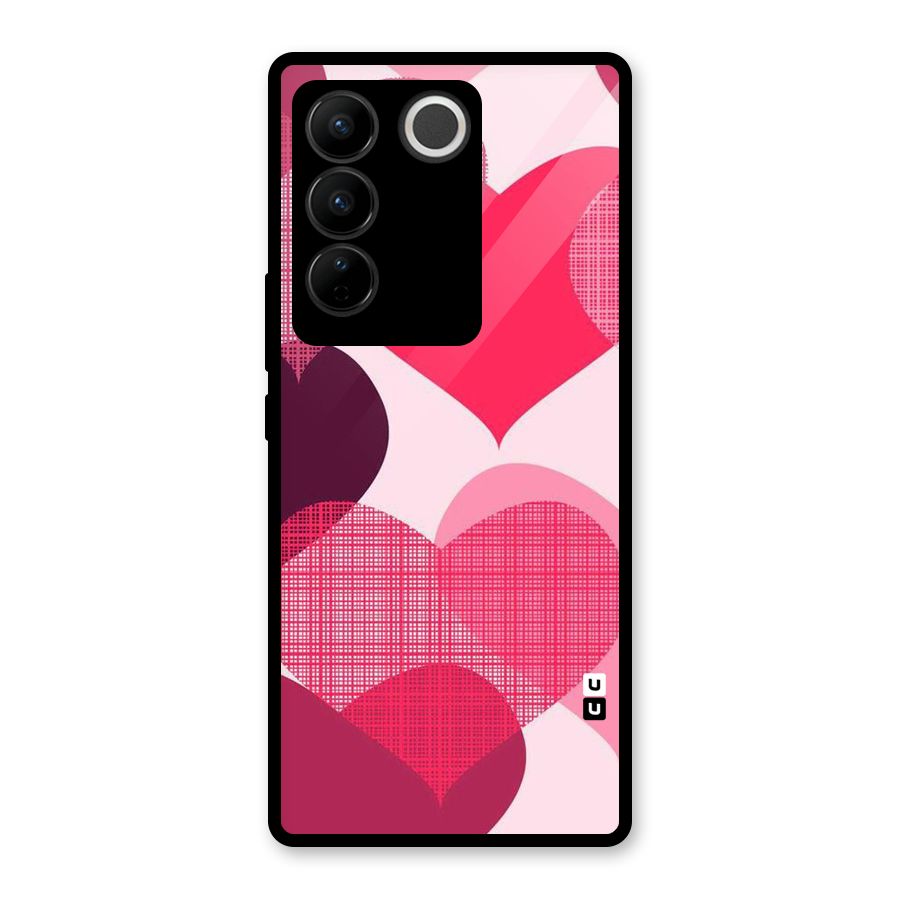 Check Pink Hearts Glass Back Case for Vivo V27