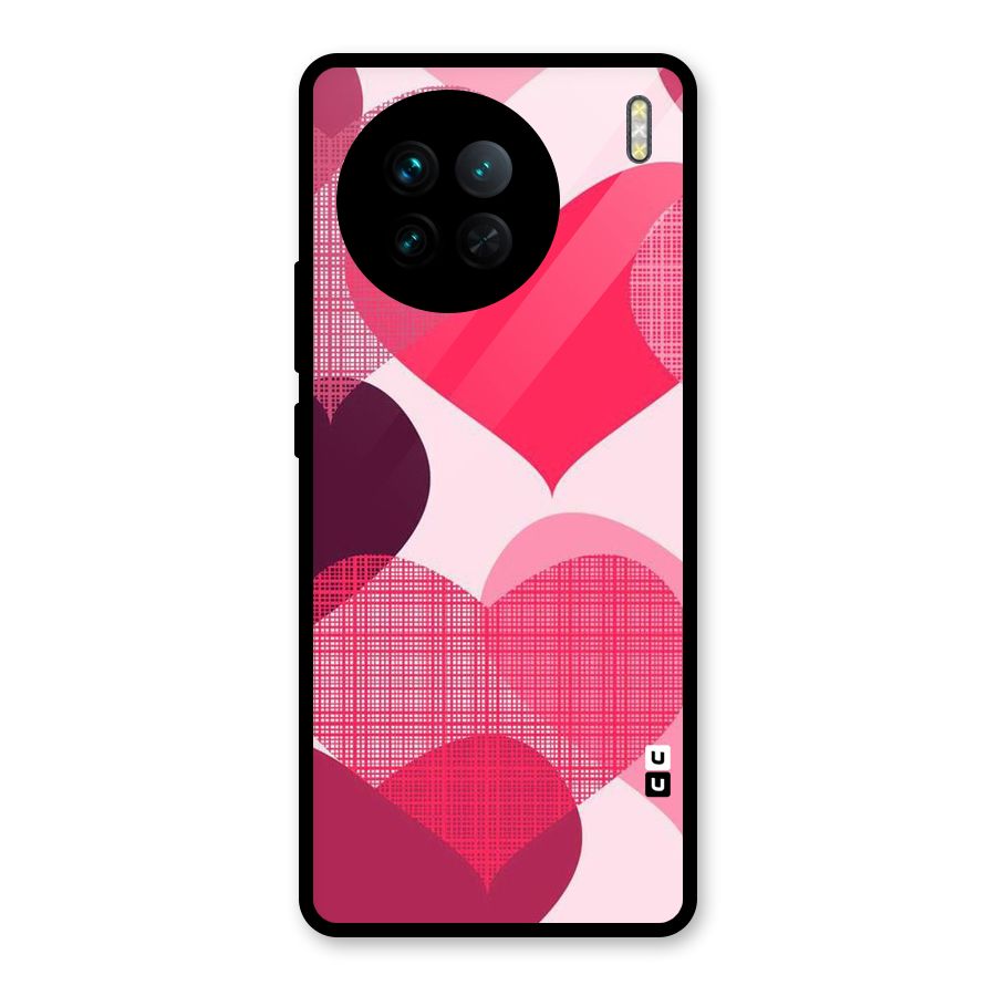 Check Pink Hearts Glass Back Case for Vivo X90