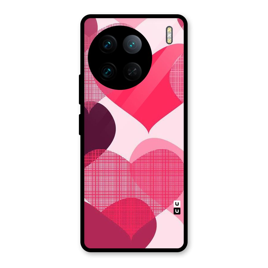 Check Pink Hearts Glass Back Case for Vivo X90 Pro
