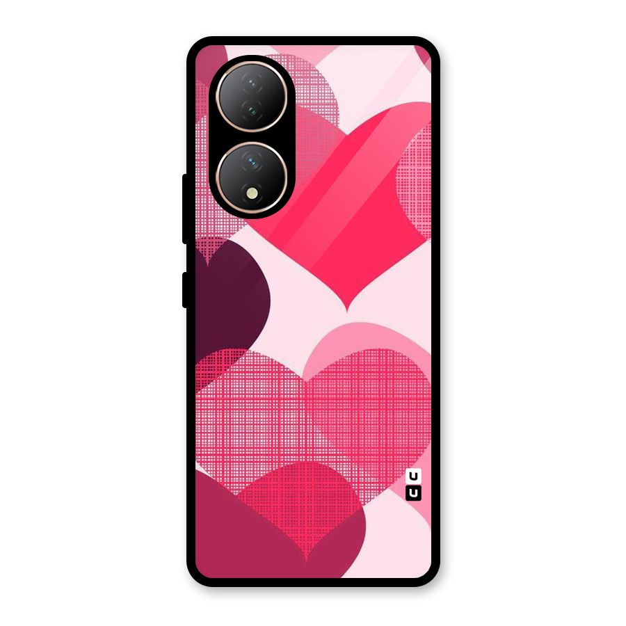 Check Pink Hearts Glass Back Case for Vivo Y100A