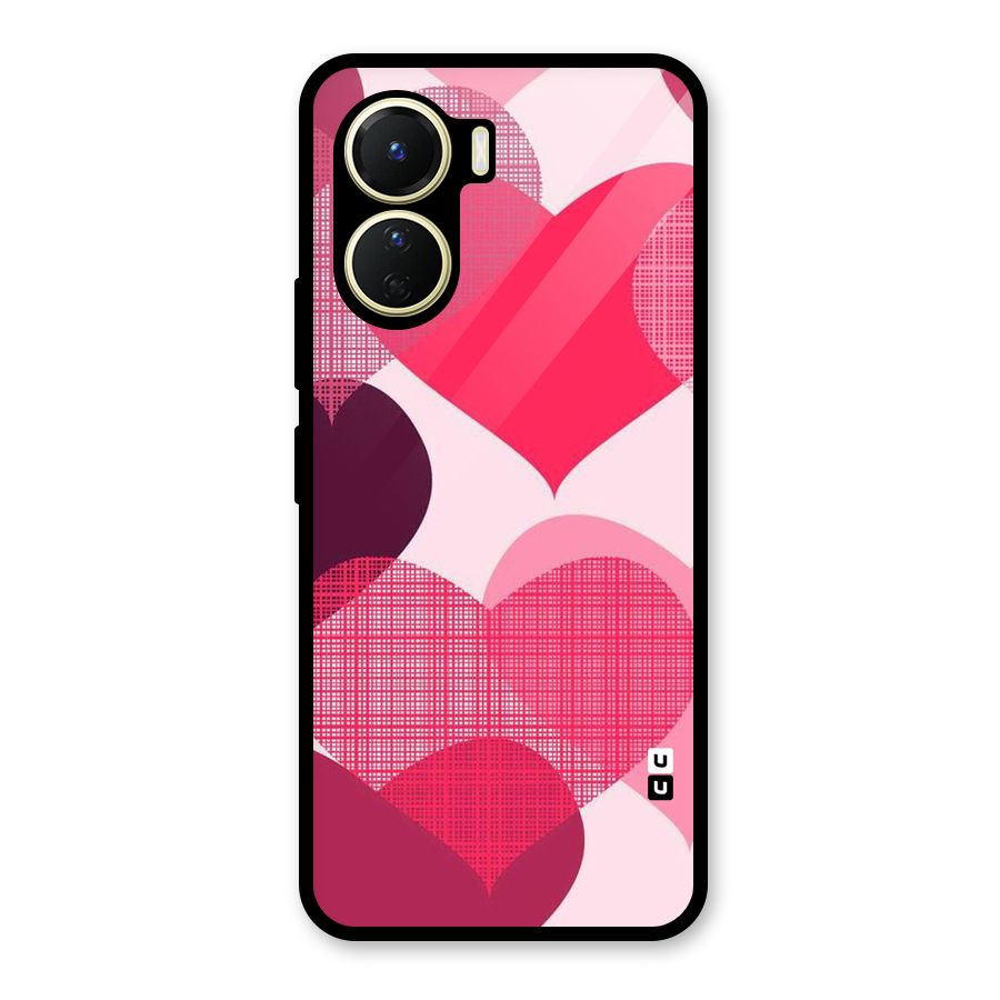 Check Pink Hearts Glass Back Case for Vivo Y16
