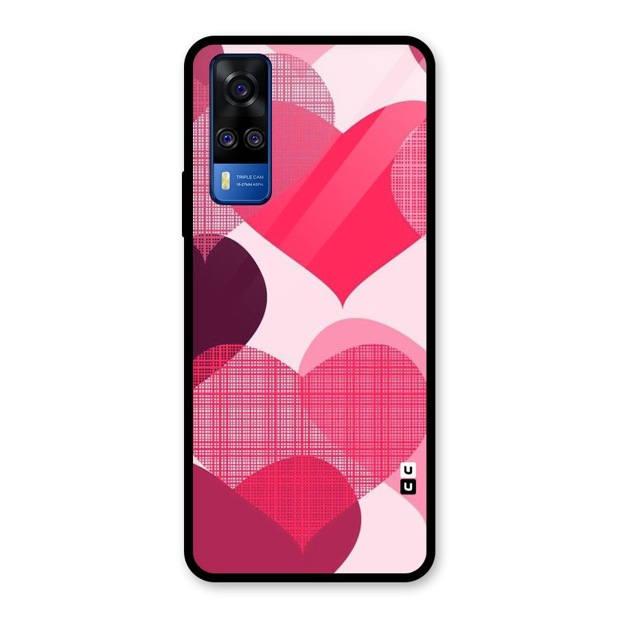 Check Pink Hearts Glass Back Case for Vivo Y31