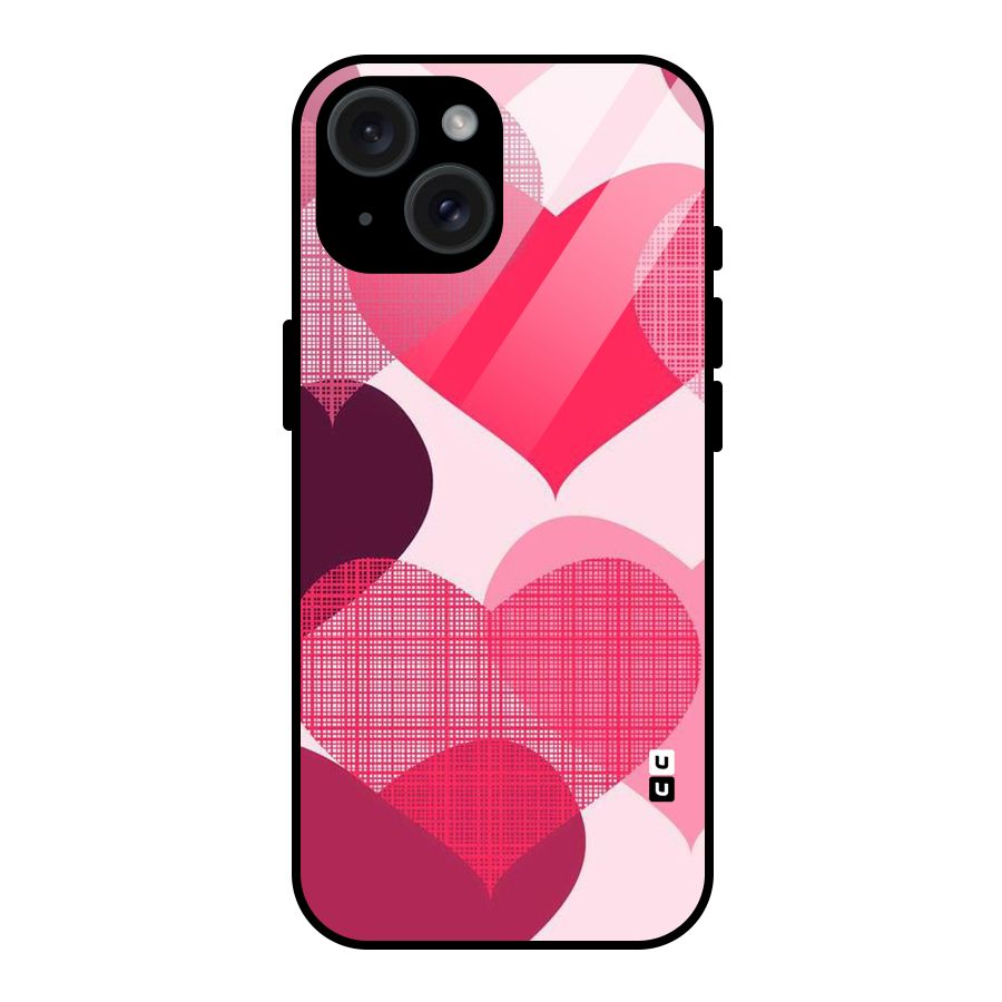 Check Pink Hearts Glass Back Case for iPhone 15