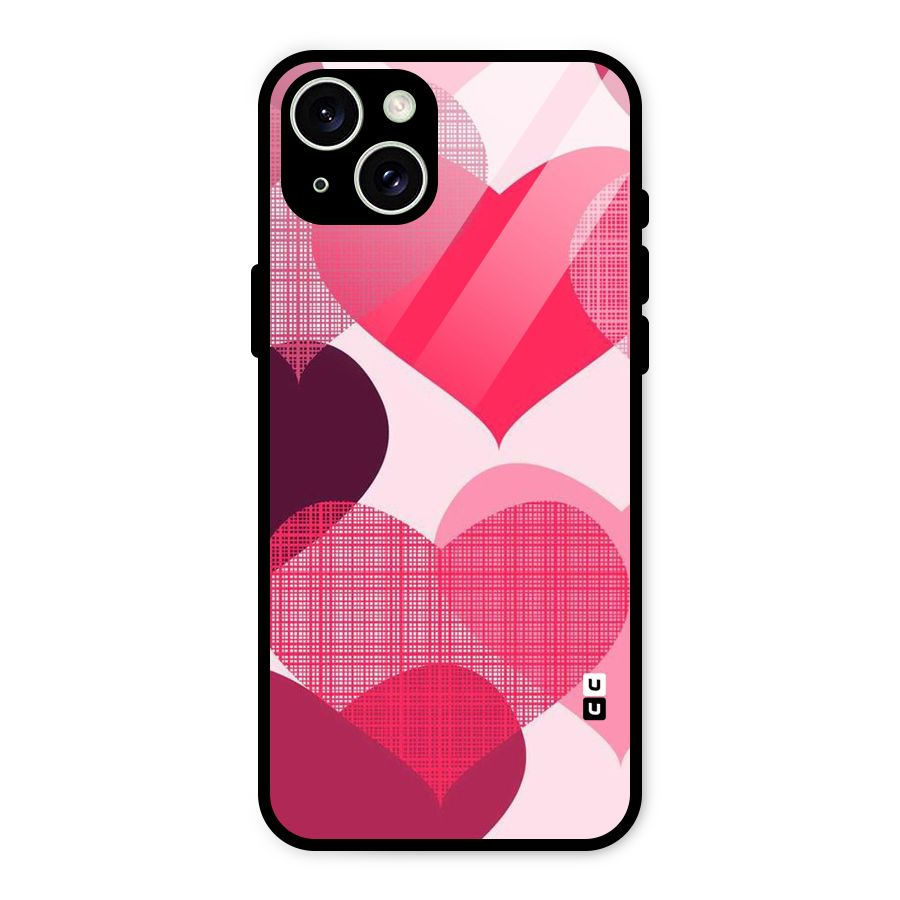 Check Pink Hearts Glass Back Case for iPhone 15 Plus