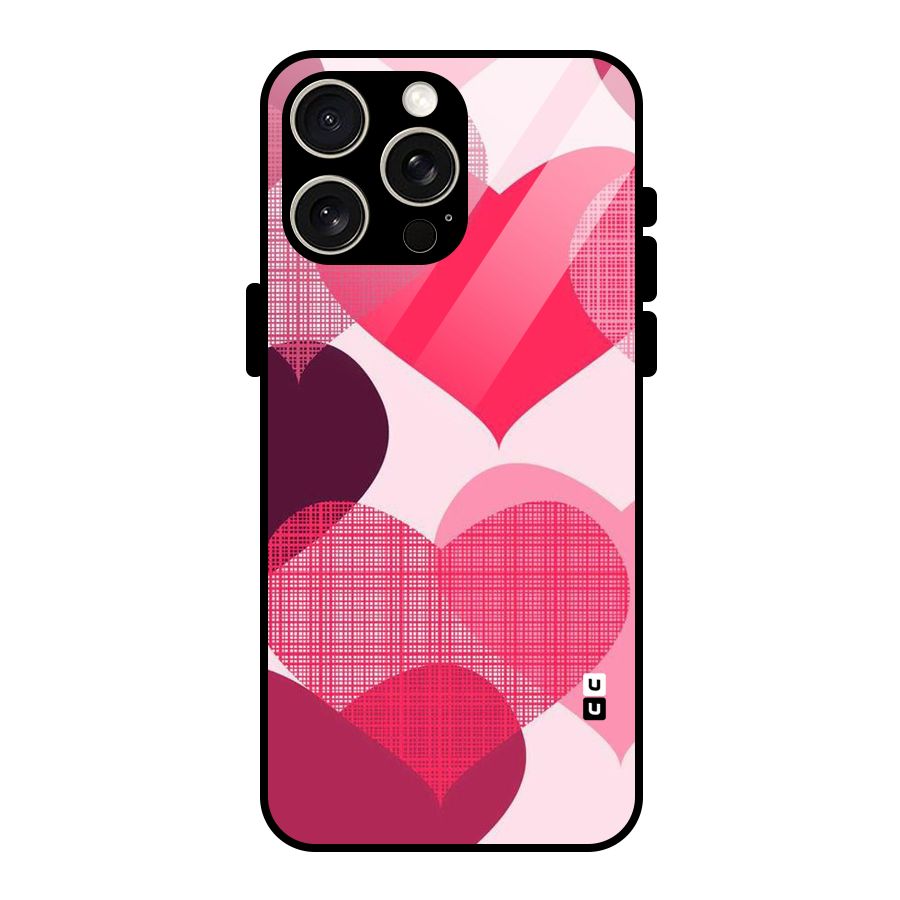 Check Pink Hearts Glass Back Case for iPhone 15 Pro Max
