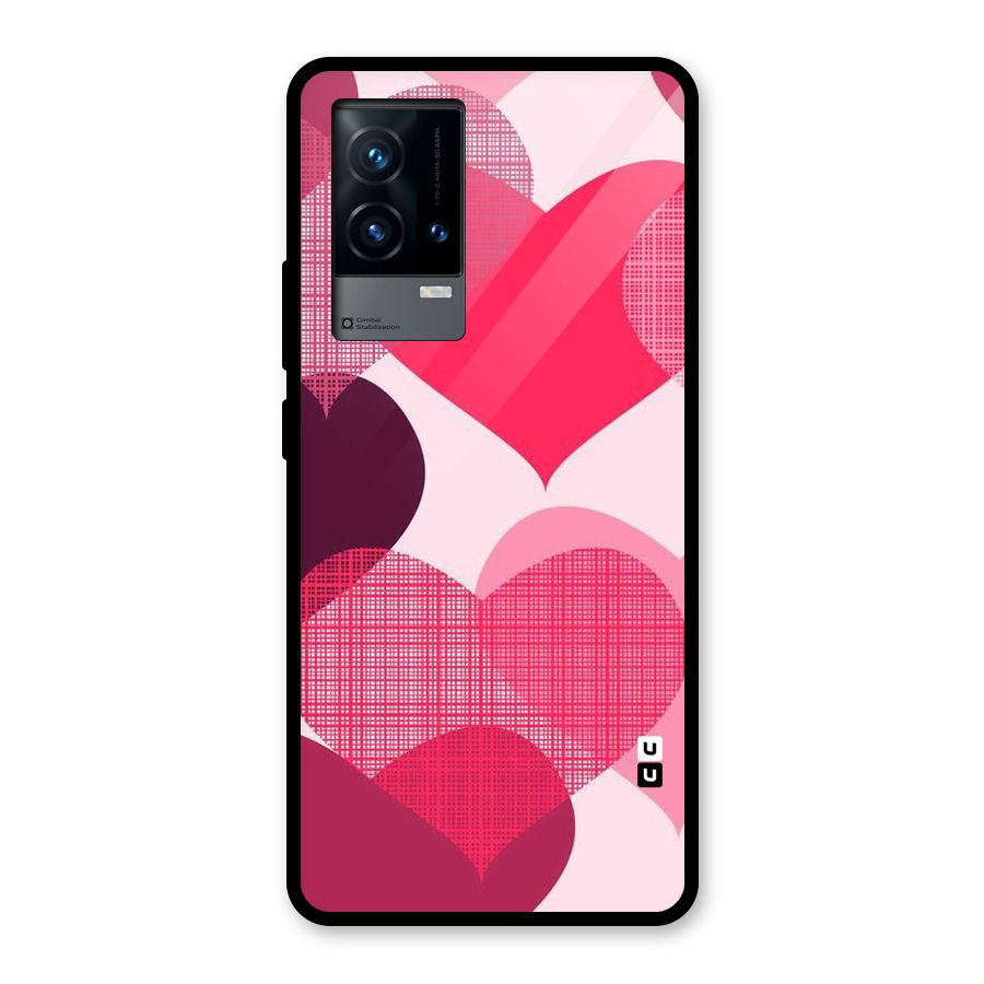 Check Pink Hearts Glass Back Case for iQOO 9 5G