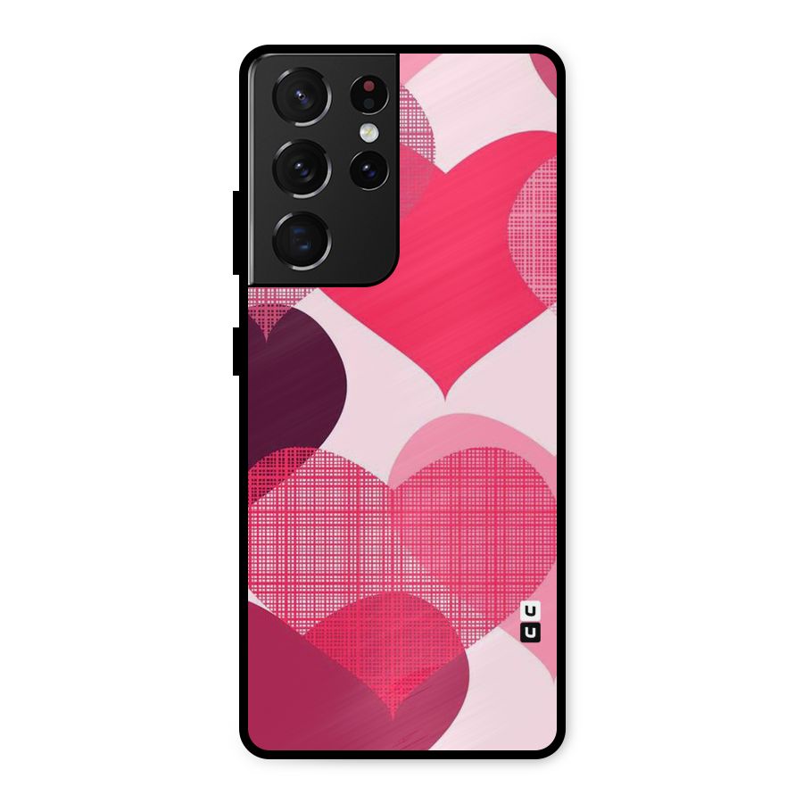 Check Pink Hearts Metal Back Case for Galaxy S21 Ultra 5G