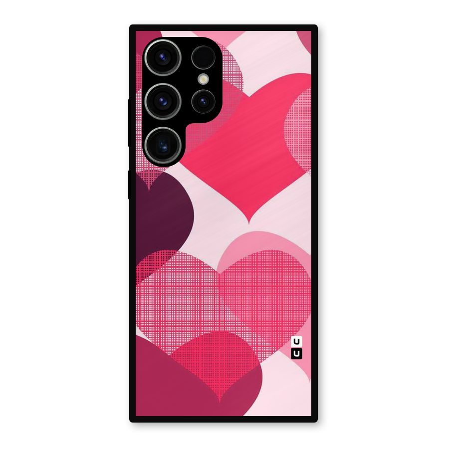 Check Pink Hearts Metal Back Case for Galaxy S23 Ultra