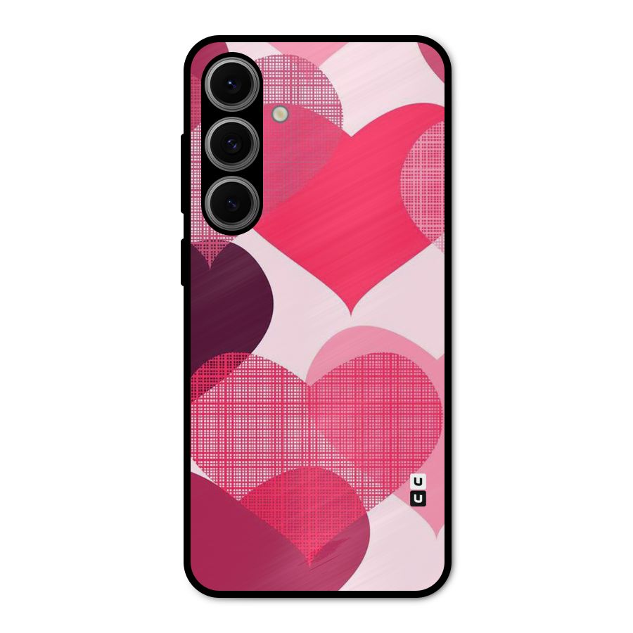 Check Pink Hearts Metal Back Case for Galaxy S24 FE