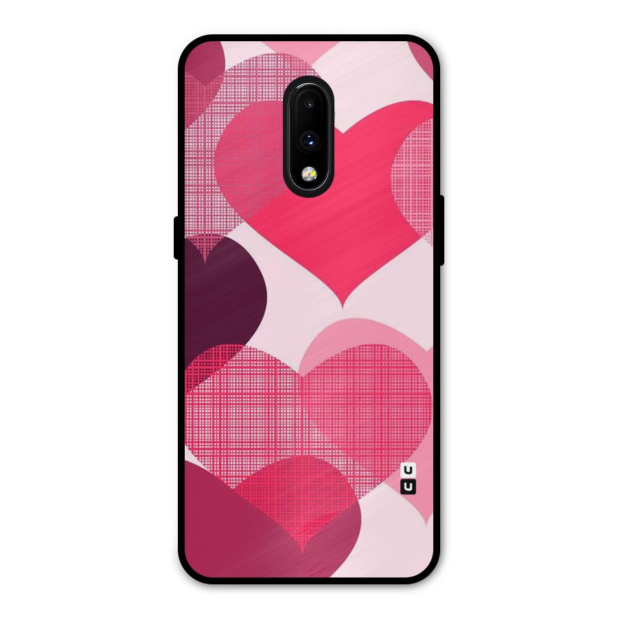 Check Pink Hearts Metal Back Case for OnePlus 7