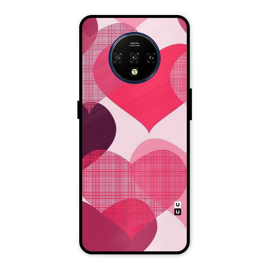 Check Pink Hearts Metal Back Case for OnePlus 7T