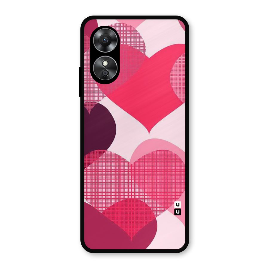 Check Pink Hearts Metal Back Case for Oppo A17