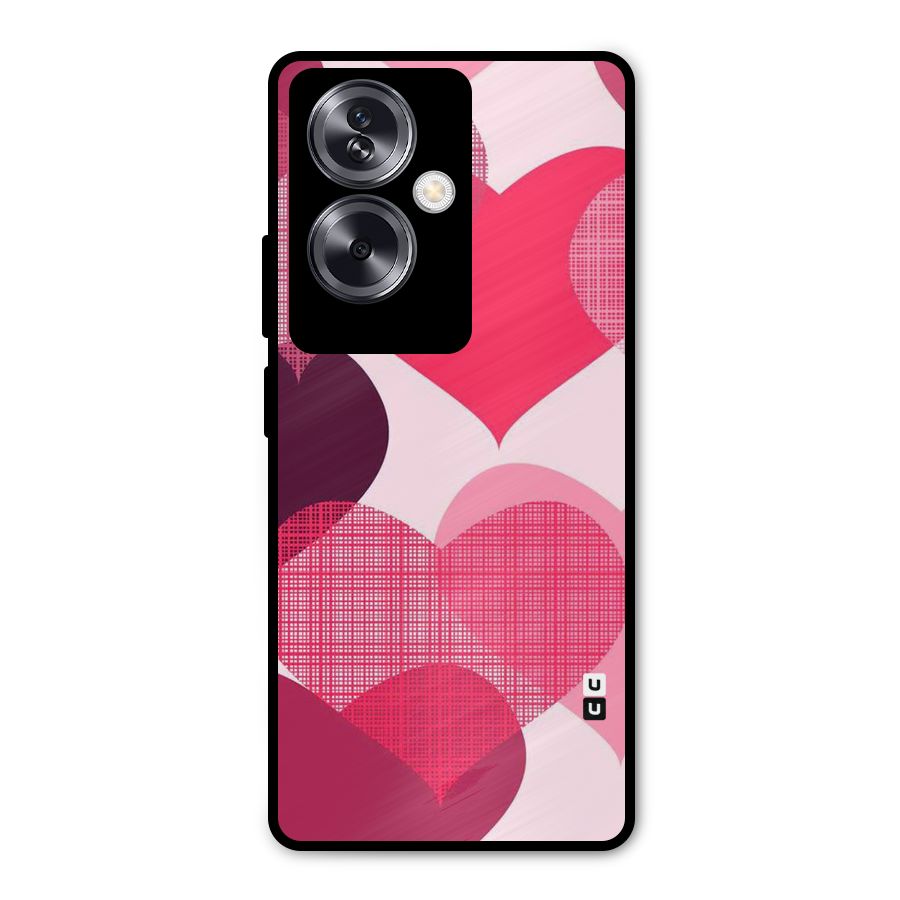 Check Pink Hearts Metal Back Case for Oppo A79 5G