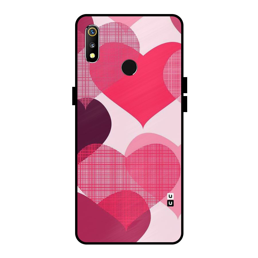 Check Pink Hearts Metal Back Case for Realme 3i