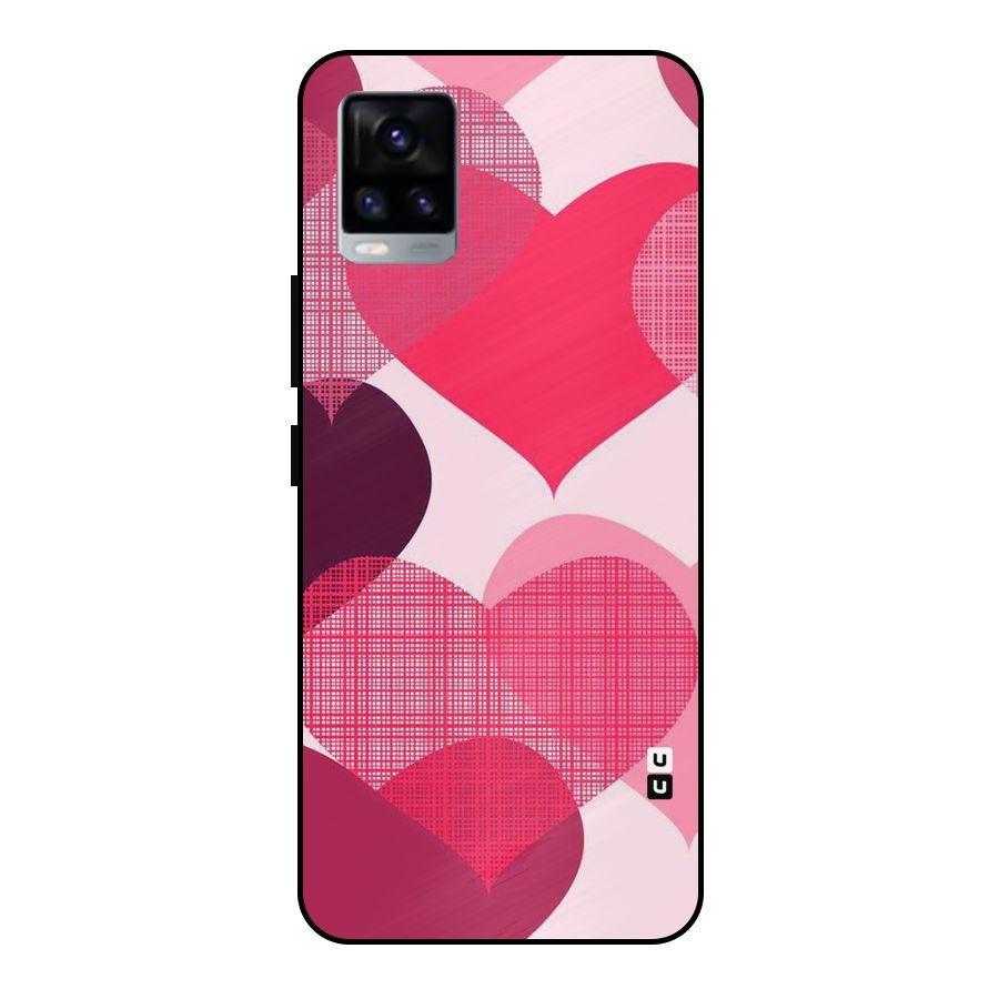 Check Pink Hearts Metal Back Case for Vivo V20 2021