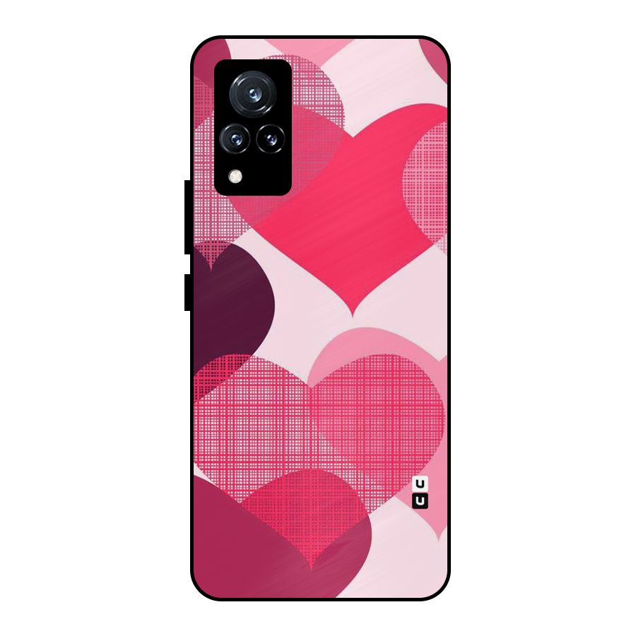 Check Pink Hearts Metal Back Case for Vivo V21 5G