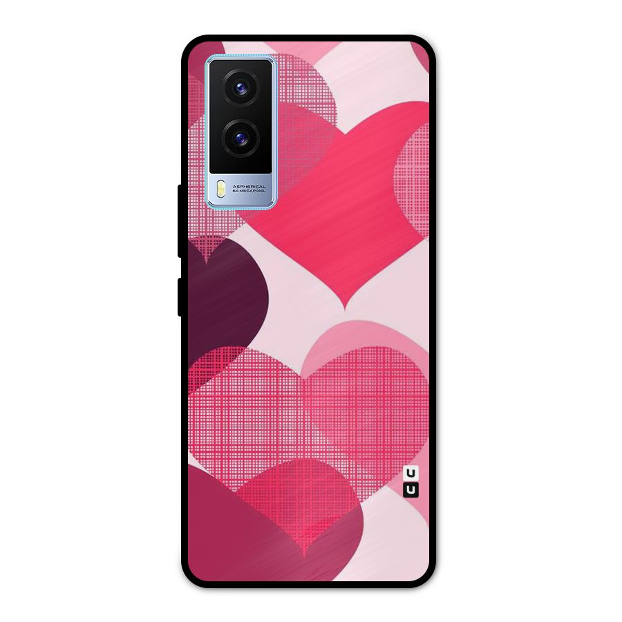 Check Pink Hearts Metal Back Case for Vivo V21e 5G