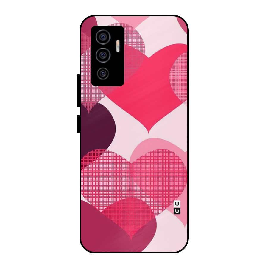 Check Pink Hearts Metal Back Case for Vivo V23e