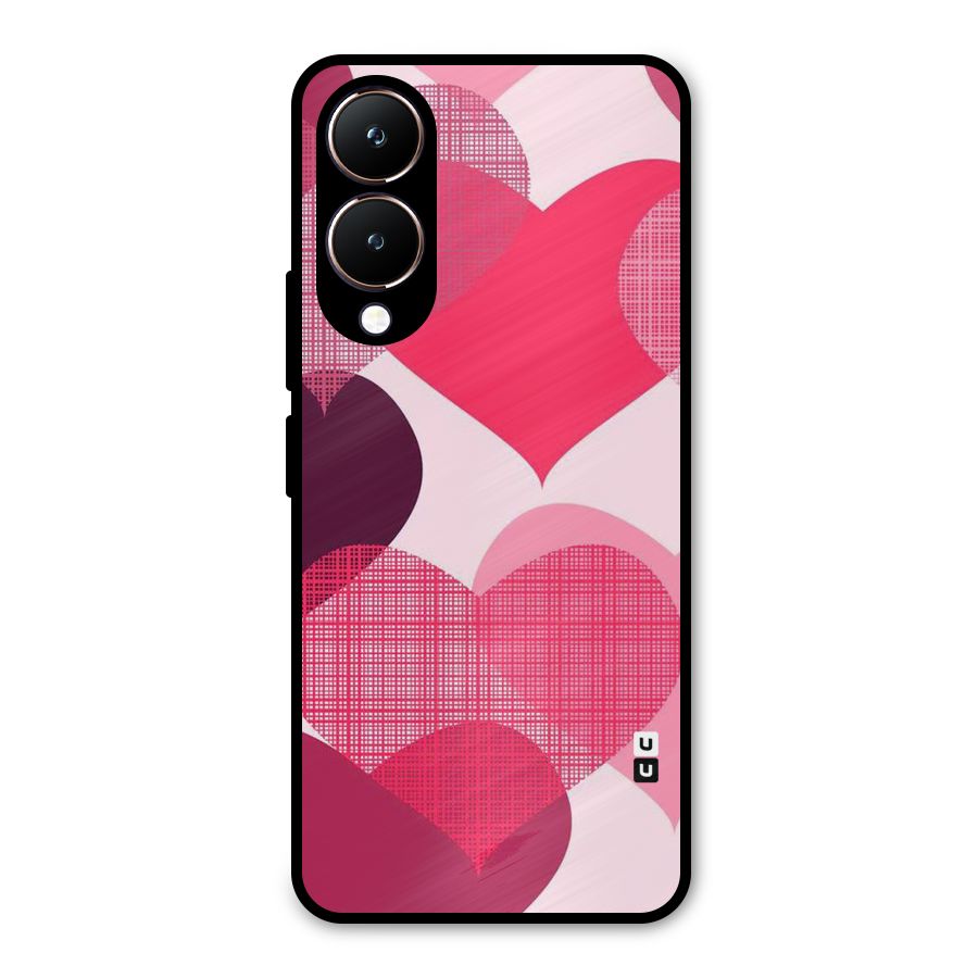 Check Pink Hearts Metal Back Case for Vivo Y28