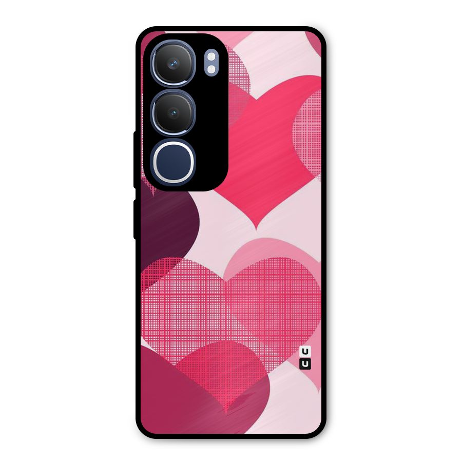 Check Pink Hearts Metal Back Case for Vivo Y29