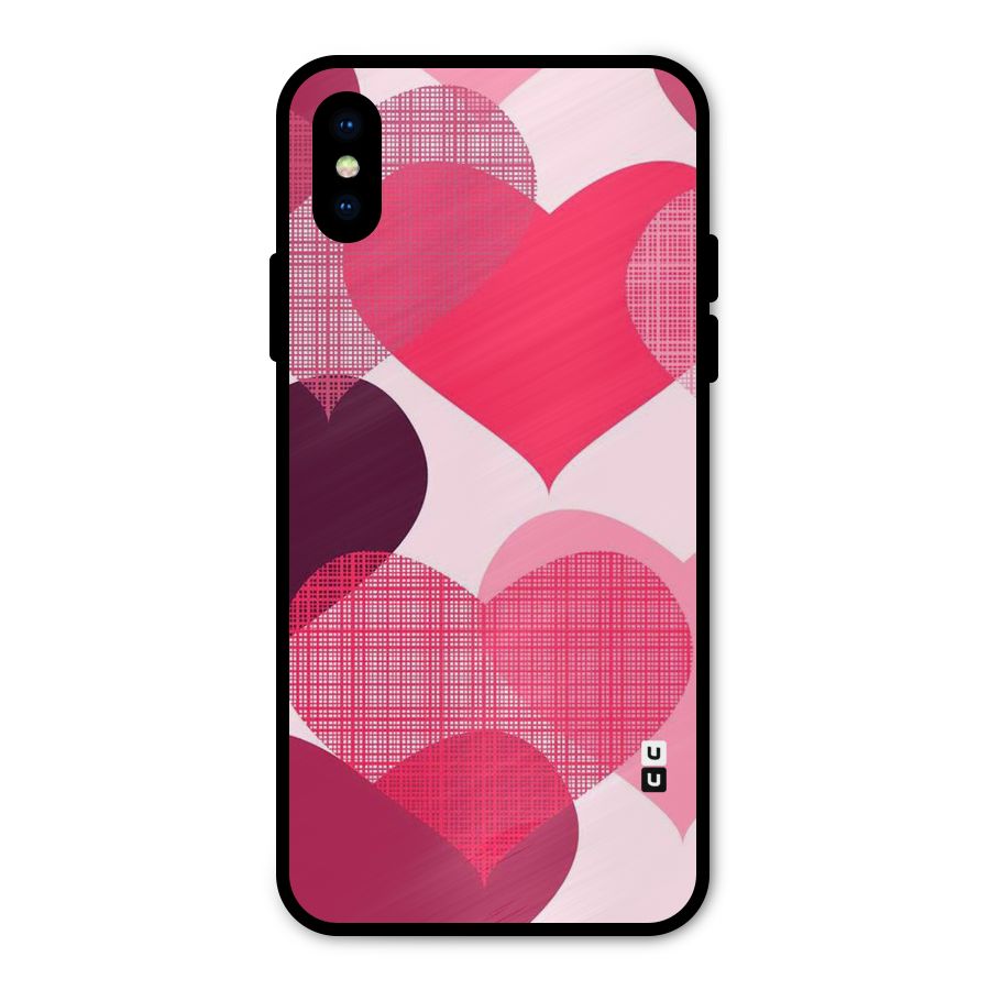 Check Pink Hearts Metal Back Case for iPhone X