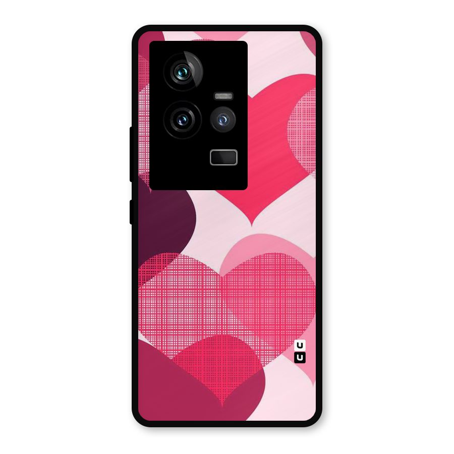 Check Pink Hearts Metal Back Case for iQOO 11 5G