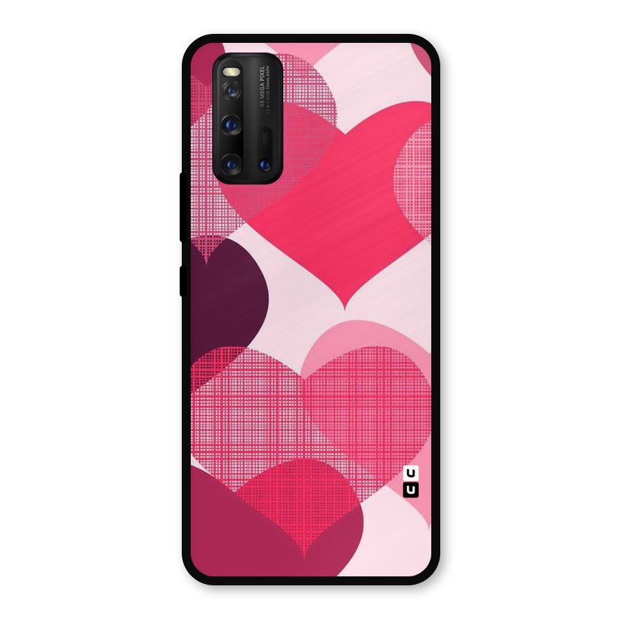 Check Pink Hearts Metal Back Case for iQOO 3