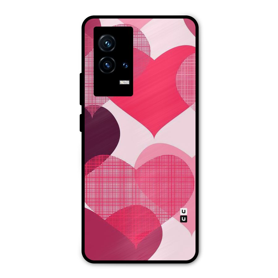 Check Pink Hearts Metal Back Case for iQOO 9 5G