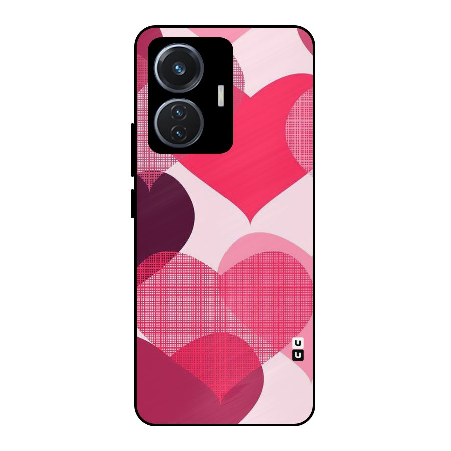 Check Pink Hearts Metal Back Case for iQOO Z6 44W