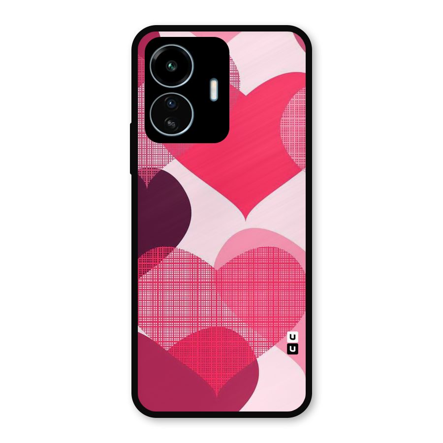 Check Pink Hearts Metal Back Case for vivo iQOO Z6 Lite 5G