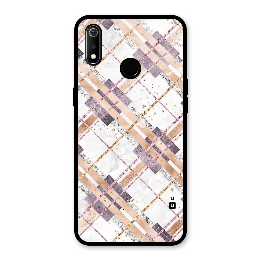 Check Trouble Glass Back Case for Realme 3i