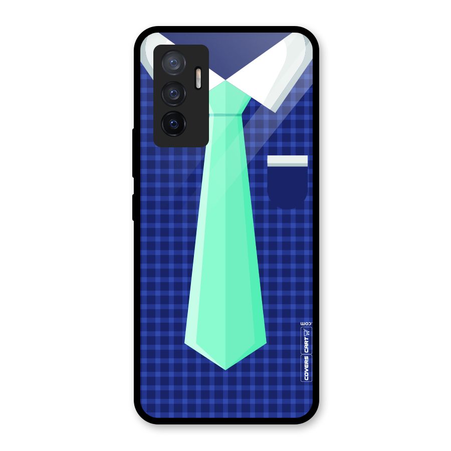 Checked Shirt Tie Glass Back Case for Vivo V23e
