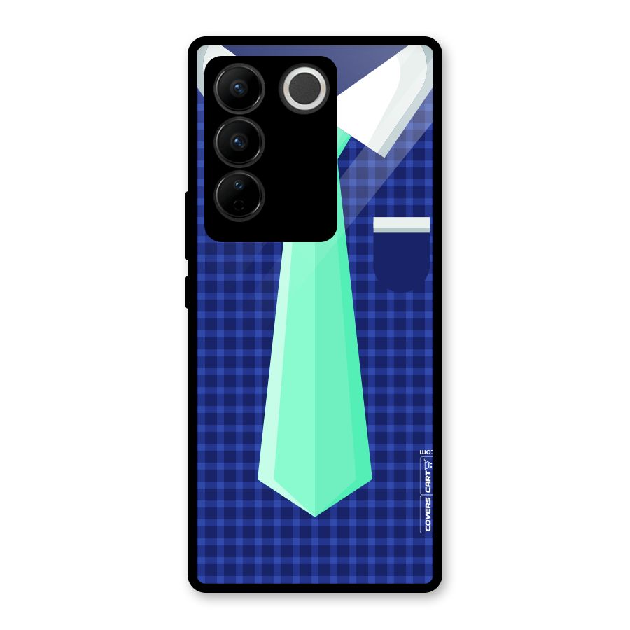 Checked Shirt Tie Glass Back Case for Vivo V27