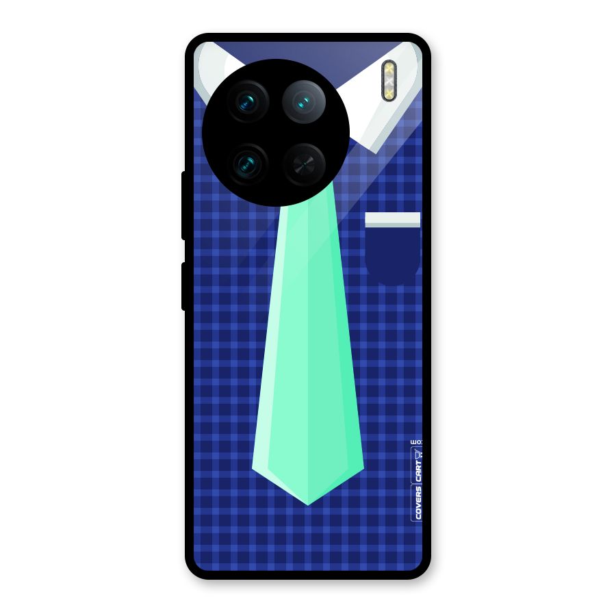 Checked Shirt Tie Glass Back Case for Vivo X90 Pro