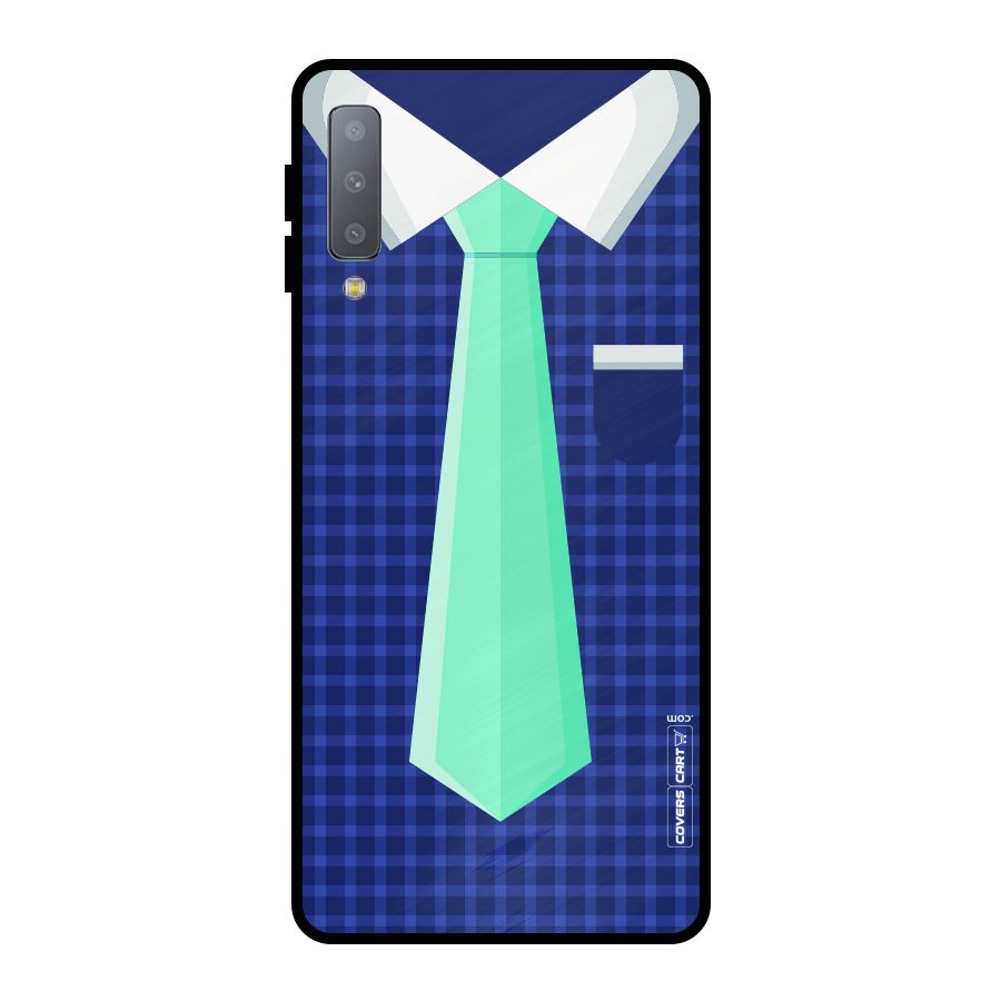 Checked Shirt Tie Metal Back Case for Galaxy A7 (2018)