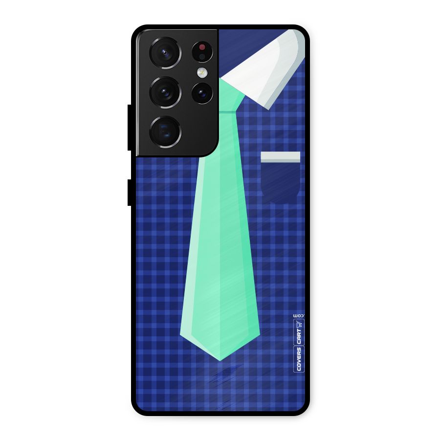 Checked Shirt Tie Metal Back Case for Galaxy S21 Ultra 5G