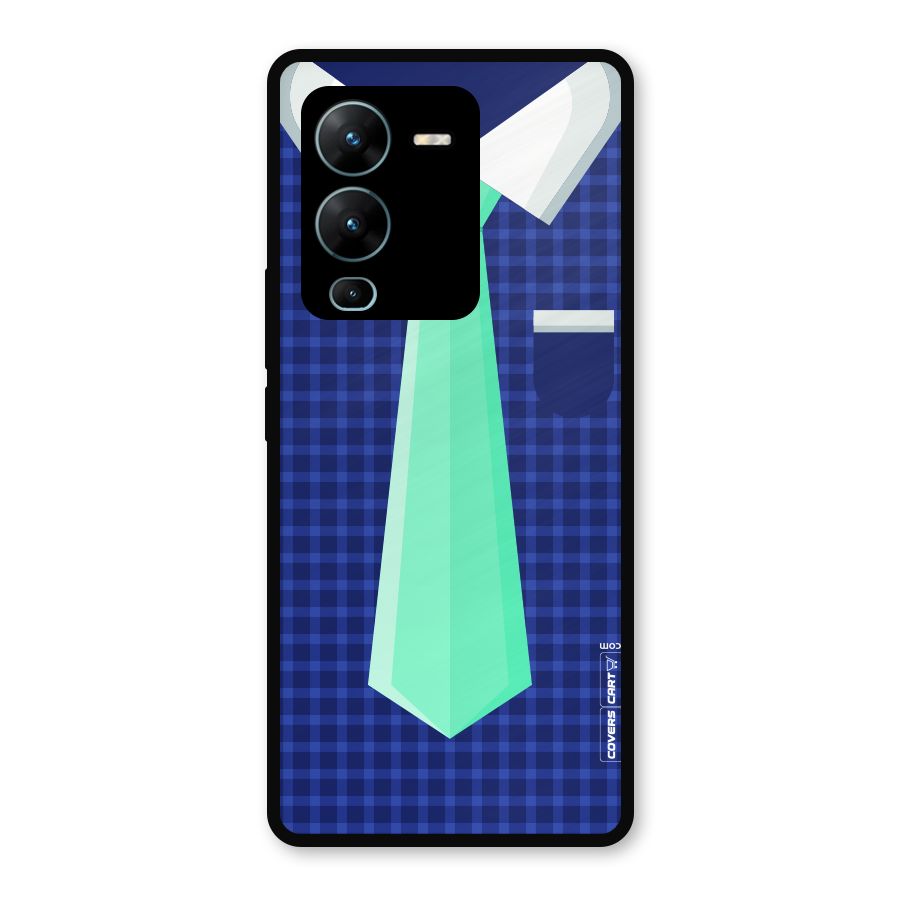 Checked Shirt Tie Metal Back Case for Vivo V25 Pro