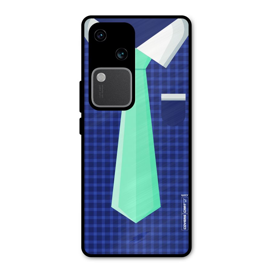 Checked Shirt Tie Metal Back Case for Vivo V30 Pro