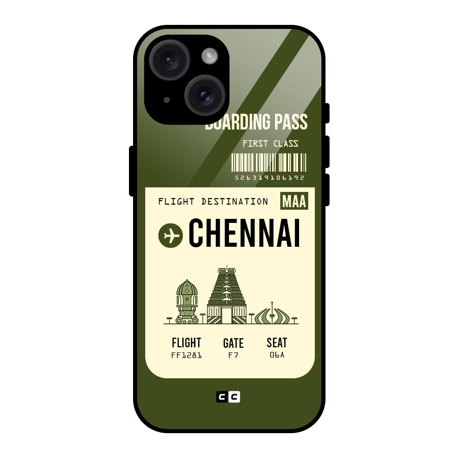Chennai Boarding Pass Glass Back Case for iPhone 15