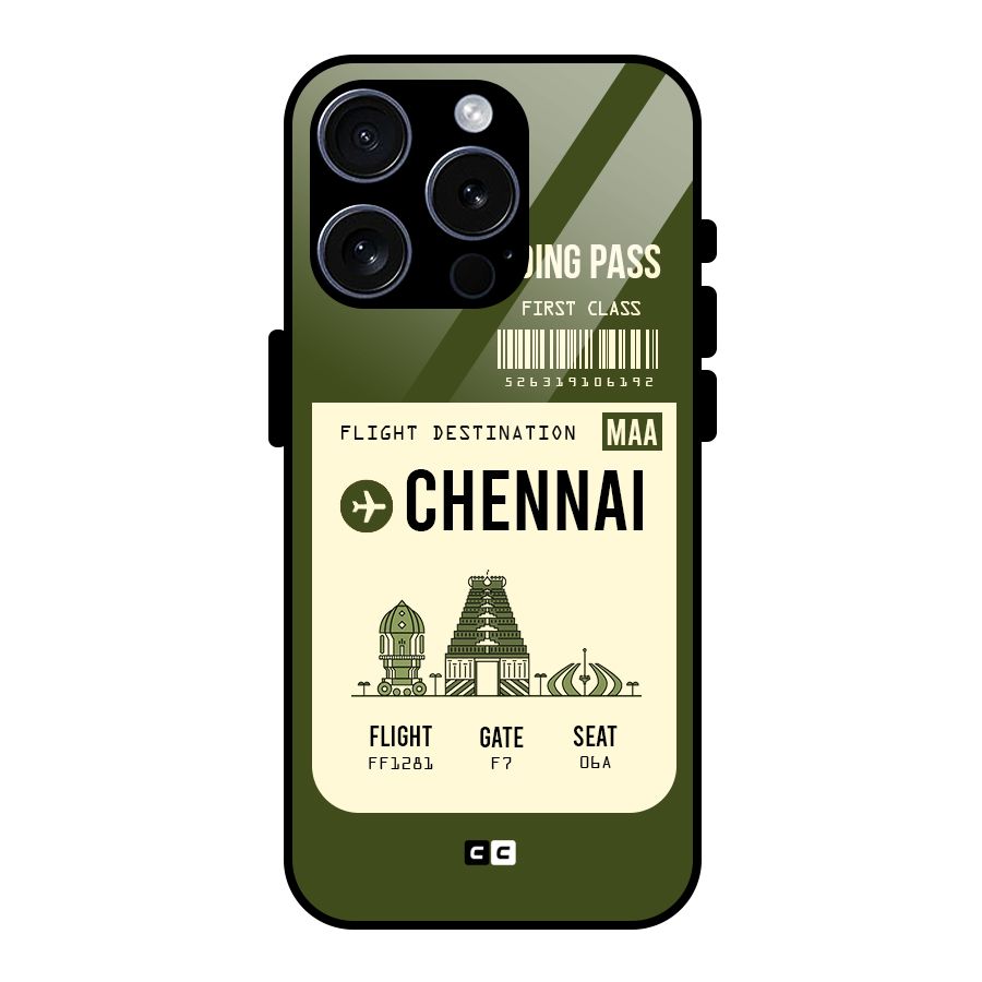 Chennai Boarding Pass Glass Back Case for iPhone 15 Pro