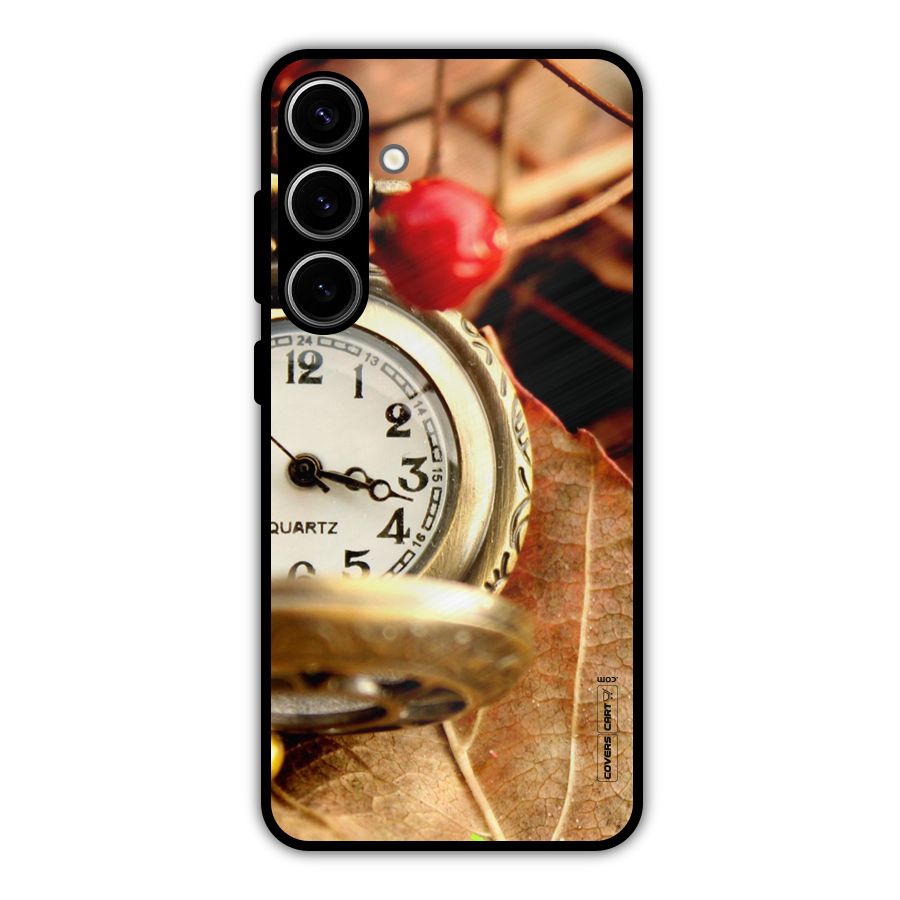 Cherry And Clock Metal Back Case for Galaxy S24 Plus