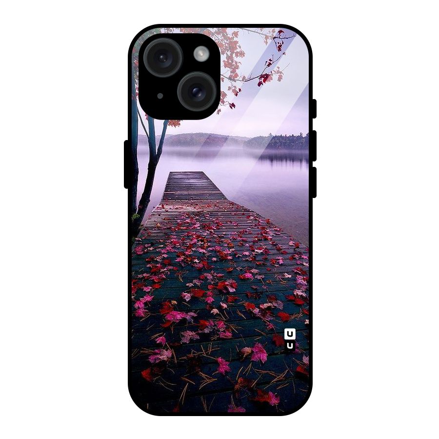 Cherry Blossom Dock Glass Back Case for iPhone 15