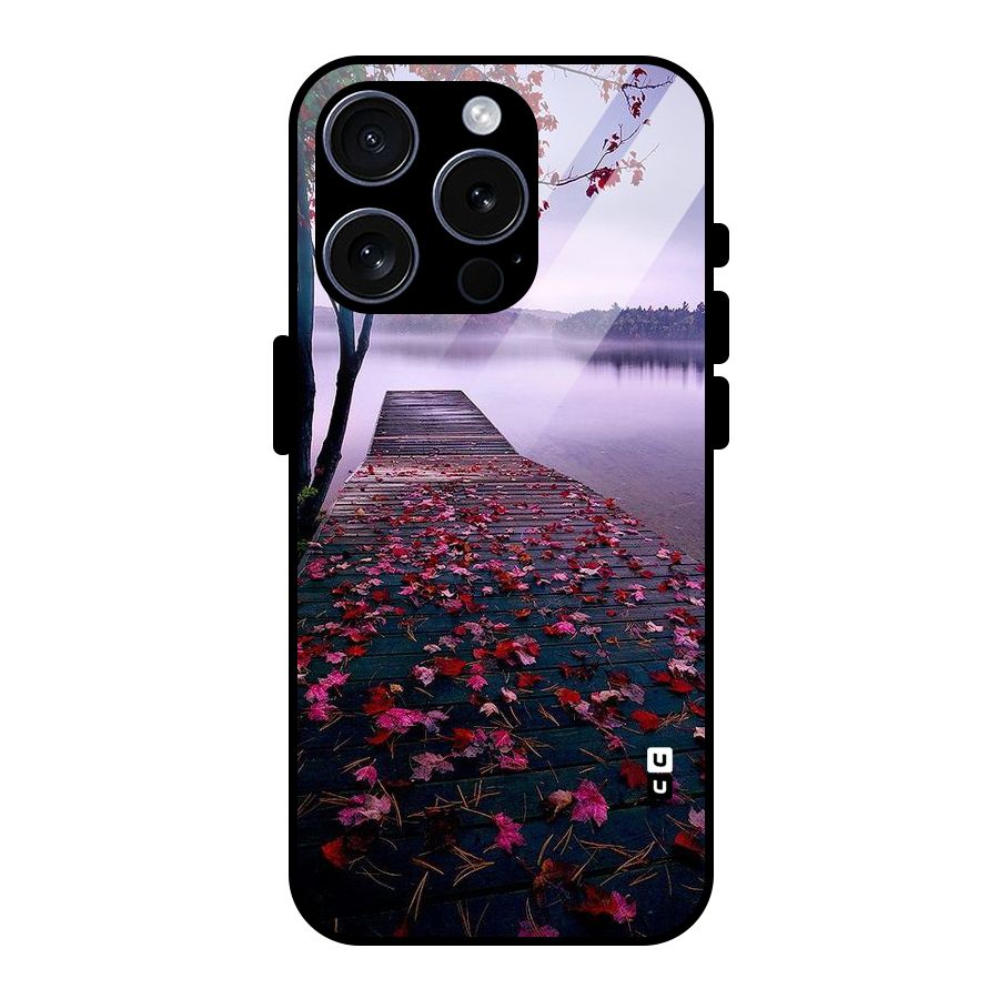 Cherry Blossom Dock Glass Back Case for iPhone 15 Pro