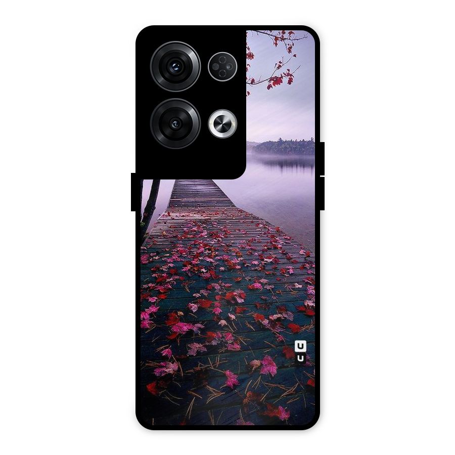 Cherry Blossom Dock Metal Back Case for Oppo Reno8 Pro 5G