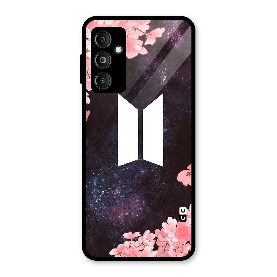 Cherry Blossom Pause Design Glass Back Case for Galaxy M14 5G
