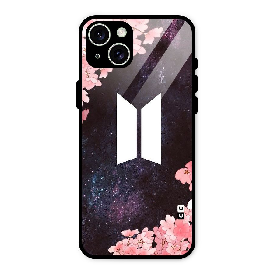 Cherry Blossom Pause Design Glass Back Case for iPhone 15 Plus