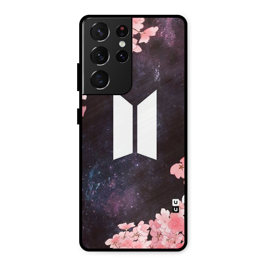 Cherry Blossom Pause Design Metal Back Case for Galaxy S21 Ultra 5G